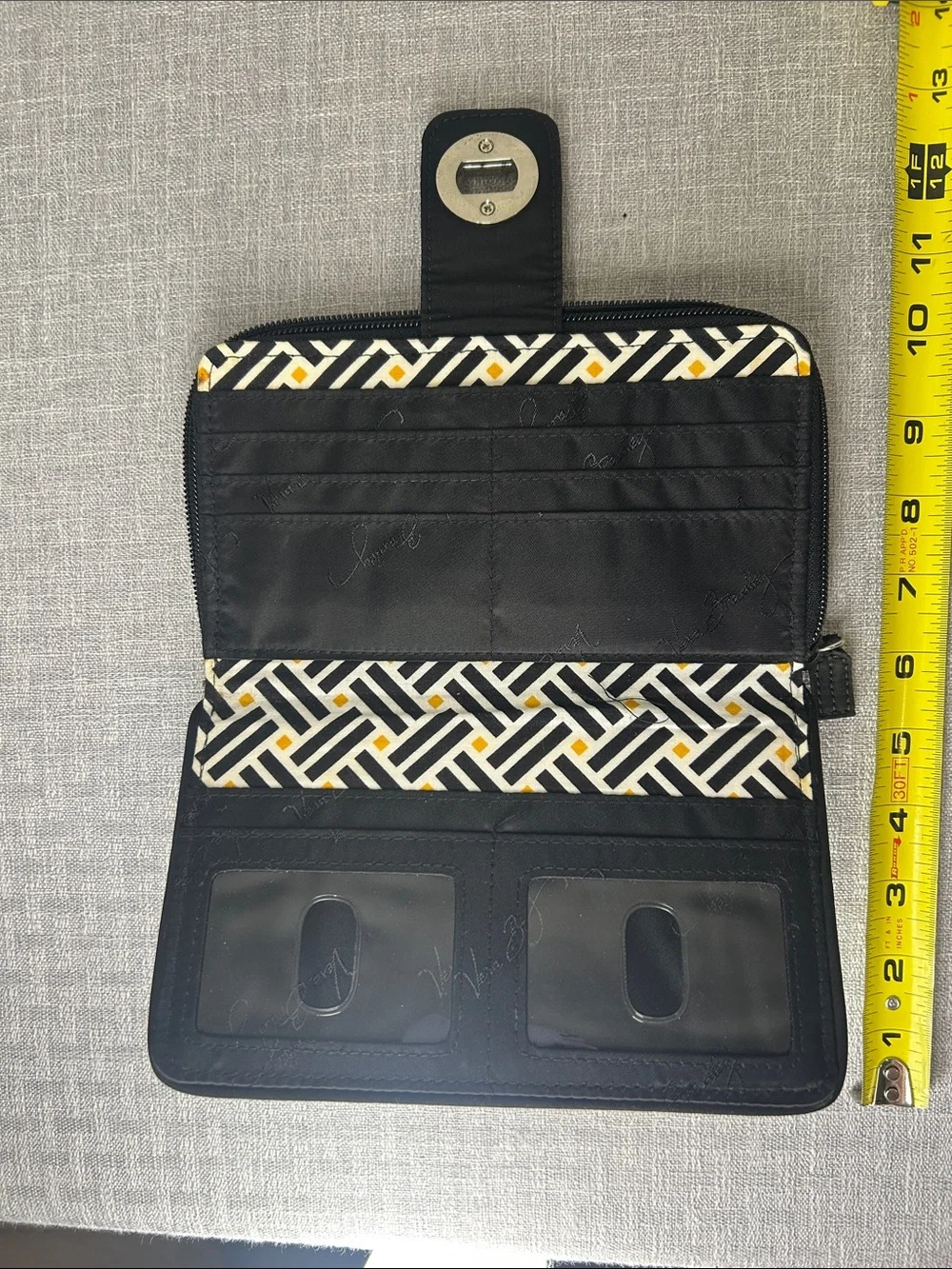 Vera Bradley Black Quilted Zip-Around Wallet with Turn-Lock Closure